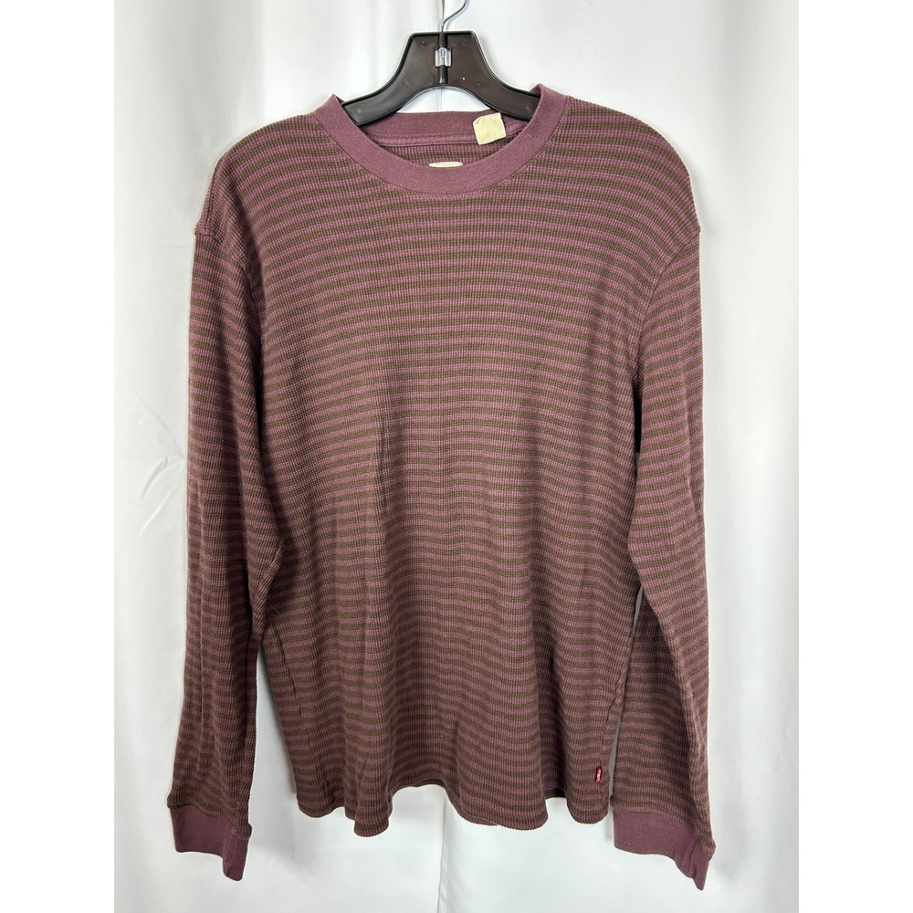 Levis Striped Thermal Long Sleeve Shirt Purple Brown Waffle Knit Large